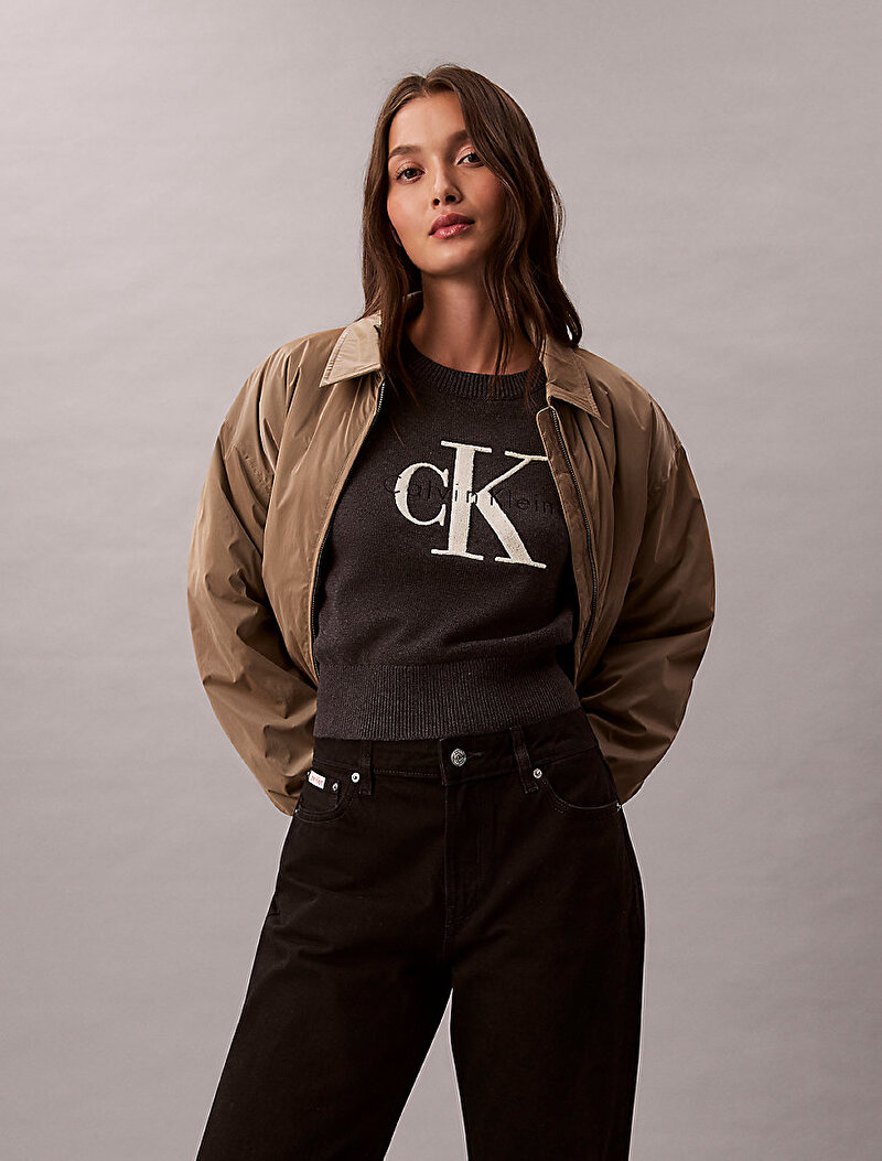 Calvin Klein Siyah Renkli Kadın Chunky Cotton Graphic Kazak
