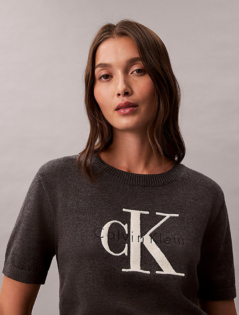 Calvin Klein Siyah Renkli Kadın Chunky Cotton Graphic Kazak