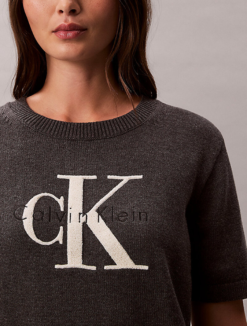 Calvin Klein Siyah Renkli Kadın Chunky Cotton Graphic Kazak