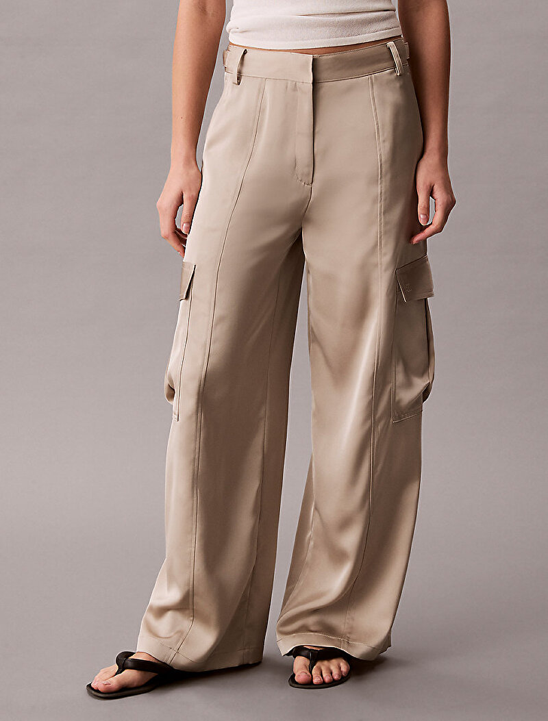 Calvin Klein Bej Renkli Kadın Satin Cargo Pantolon