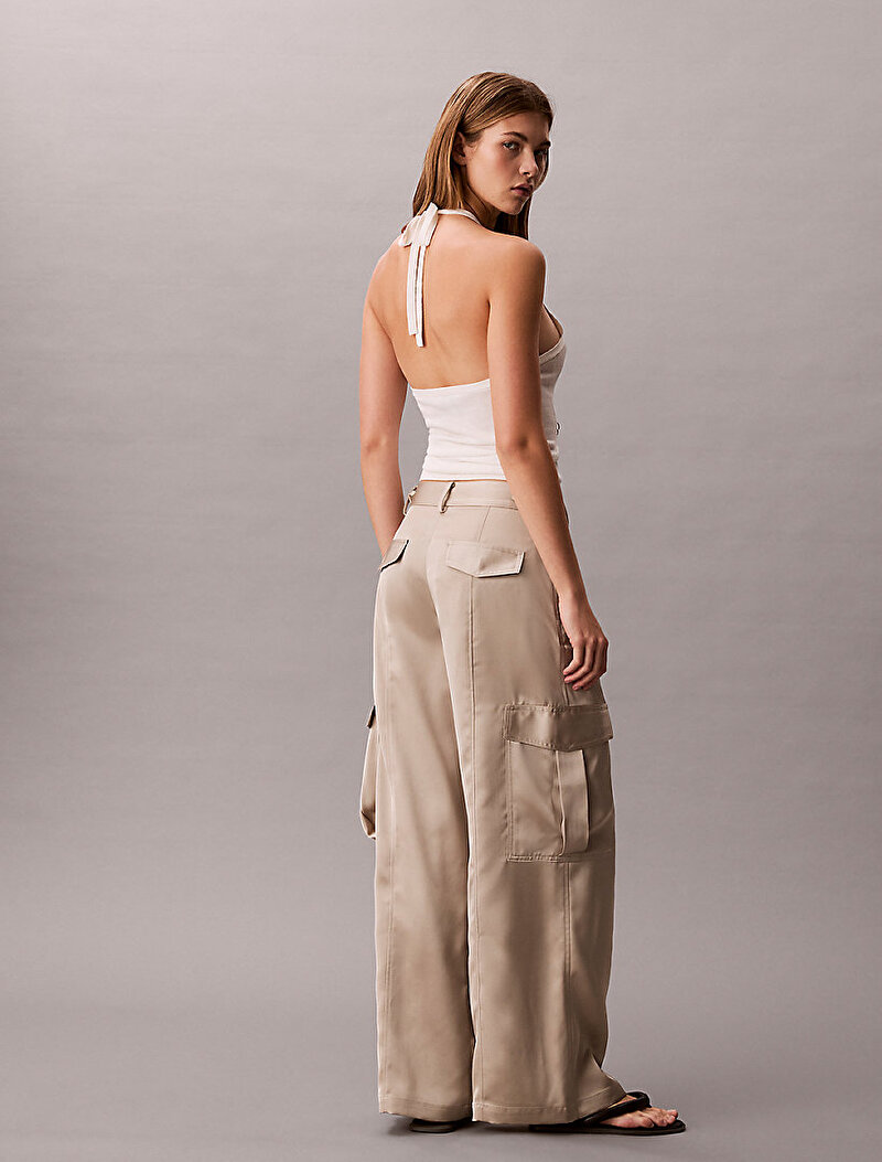 Calvin Klein Bej Renkli Kadın Satin Cargo Pantolon