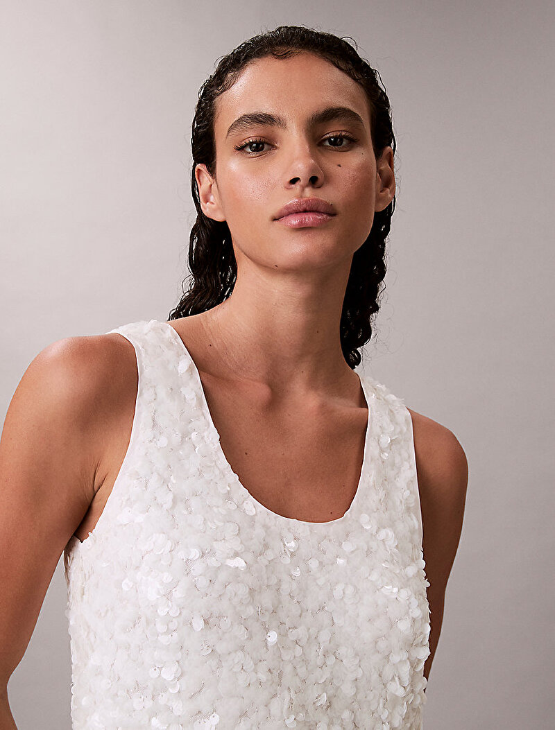 Calvin Klein Beyaz Renkli Kadın Sequin Mini Elbise
