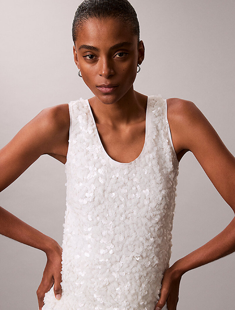 Calvin Klein Beyaz Renkli Kadın Sequin Cami Gömlek
