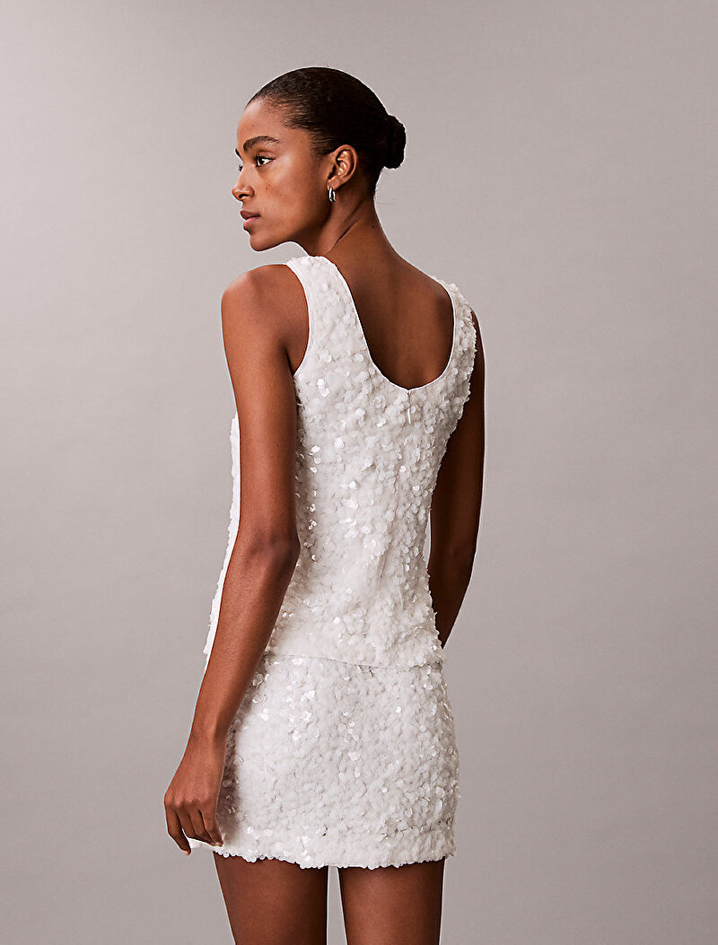 Calvin Klein Beyaz Renkli Kadın Sequin Cami Gömlek