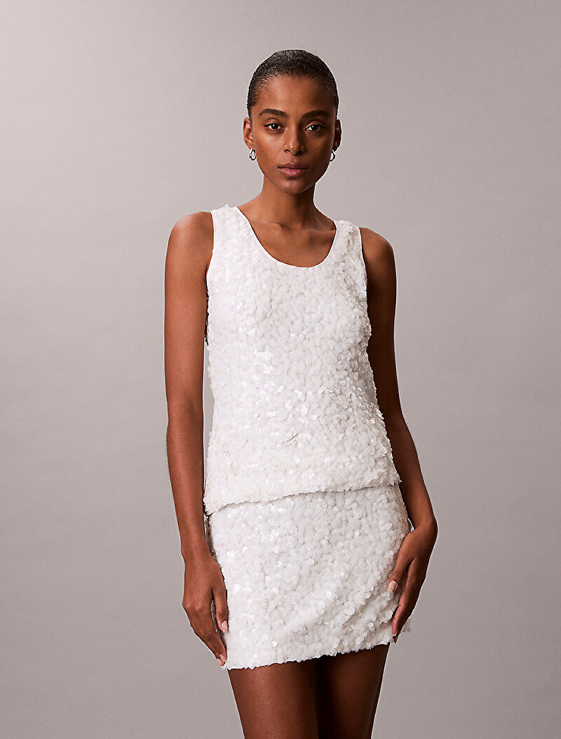 Calvin Klein Beyaz Renkli Kadın Sequin Cami Gömlek