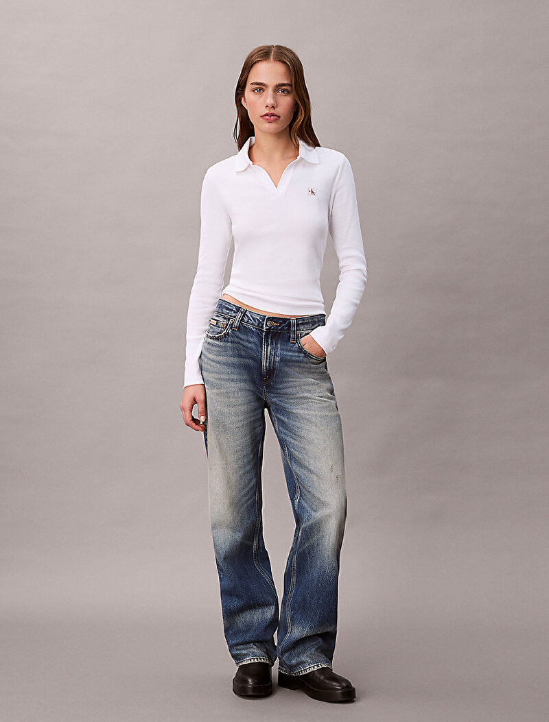 Calvin Klein Beyaz Renkli Kadın Woven Label T-shirt