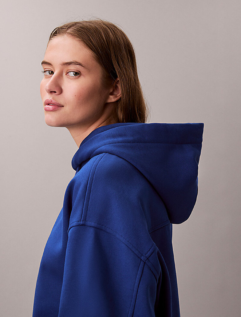 Calvin Klein Mavi Renkli Kadın Crop Graphic Hoodie