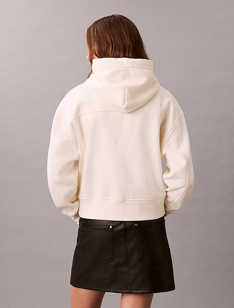 Calvin Klein Bej Renkli Kadın Crop Graphic Hoodie