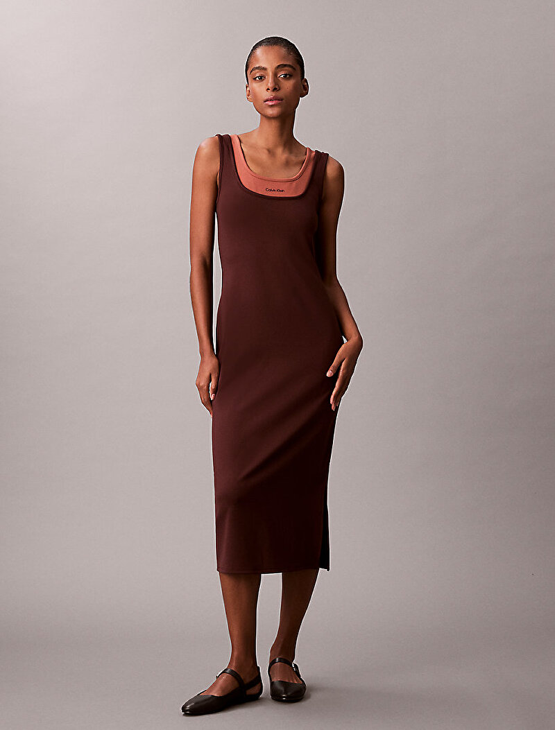 Calvin Klein Kahverengi Renkli Kadın Interlock Midi Elbise