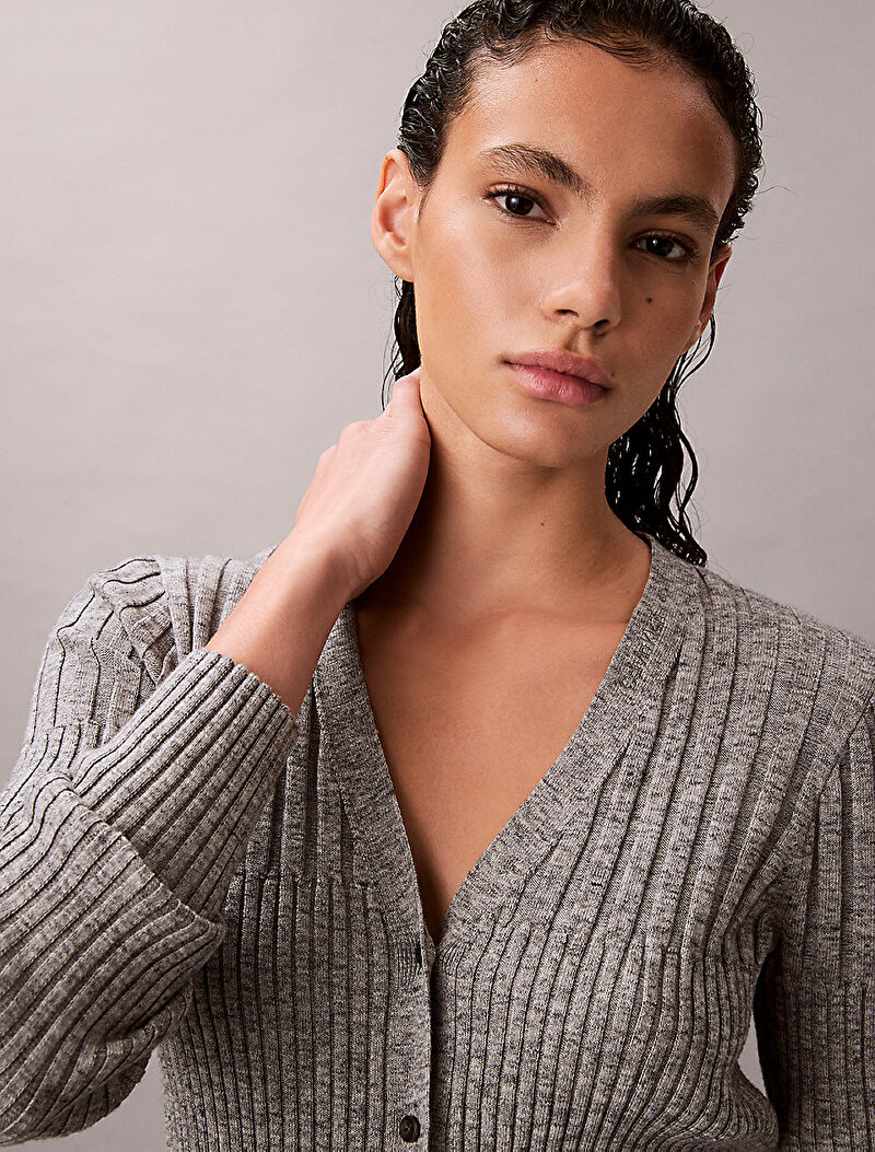 Calvin Klein Gri Renkli Kadın Mouline Rib Cardigan Hırka