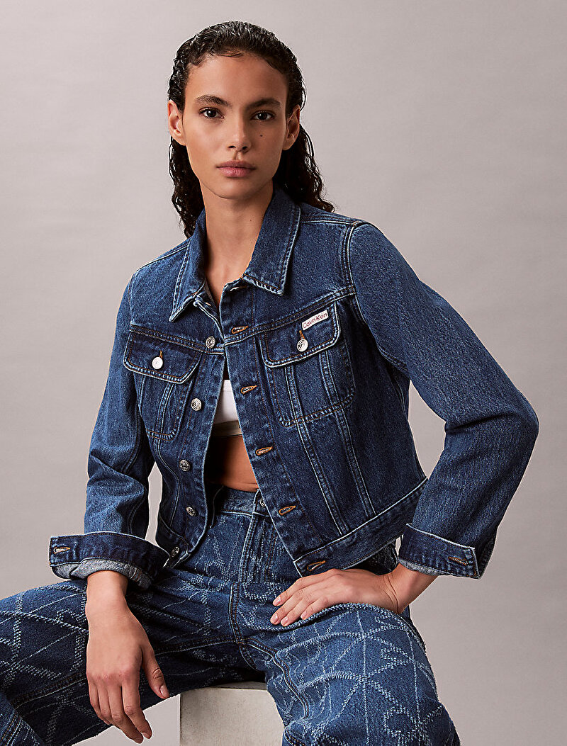 Calvin Klein Mavi Renkli Kadın Cropped 90s Denim Ceket
