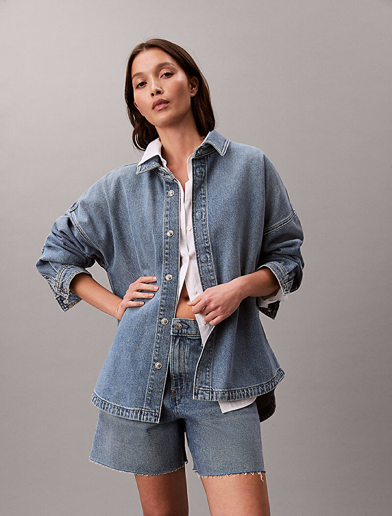 Calvin Klein Mavi Renkli Kadın Denim Boyfriend Gömlek