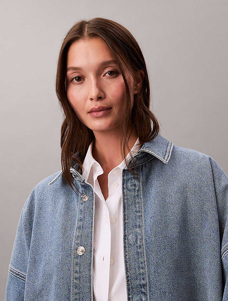 Calvin Klein Mavi Renkli Kadın Denim Boyfriend Gömlek