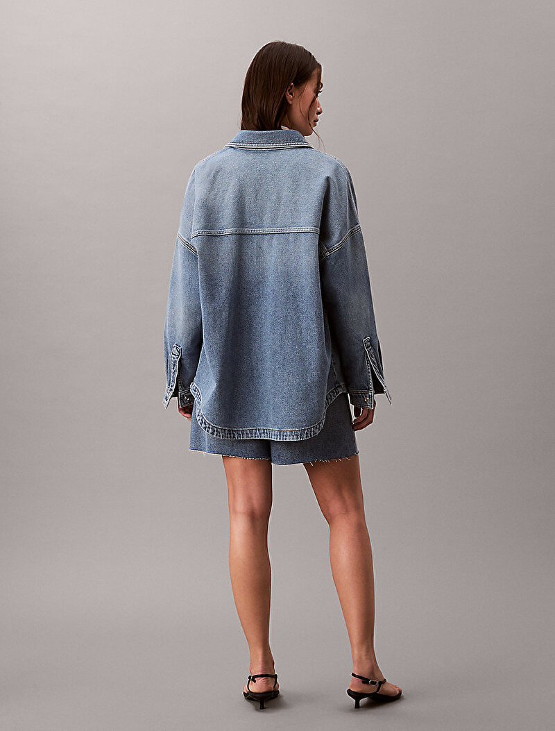 Calvin Klein Mavi Renkli Kadın Denim Boyfriend Gömlek