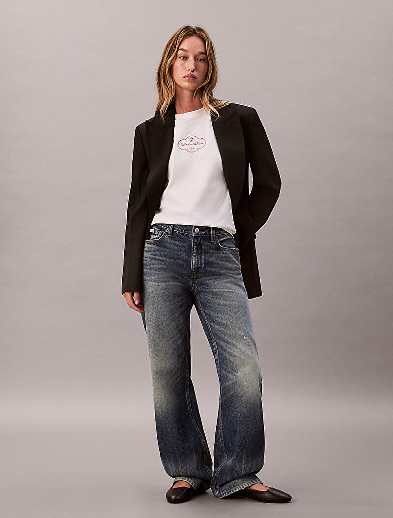 Calvin Klein Beyaz Renkli Kadın Boxy Coctail Logo T-shirt