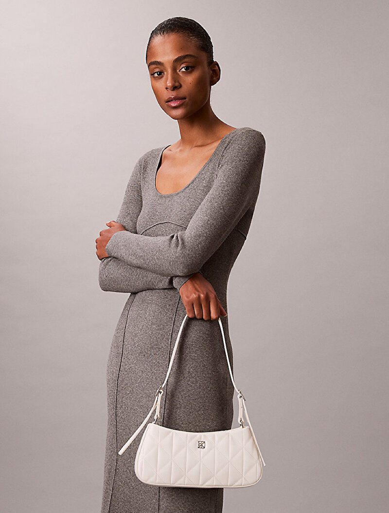 Calvin Klein Beyaz Renkli Kadın Quilted Small Omuz Çantası