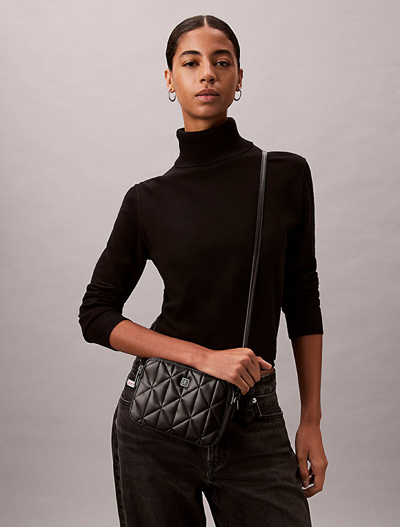 Calvin Klein Siyah Renkli Kadın Quilted Double Zip Çapraz Çanta