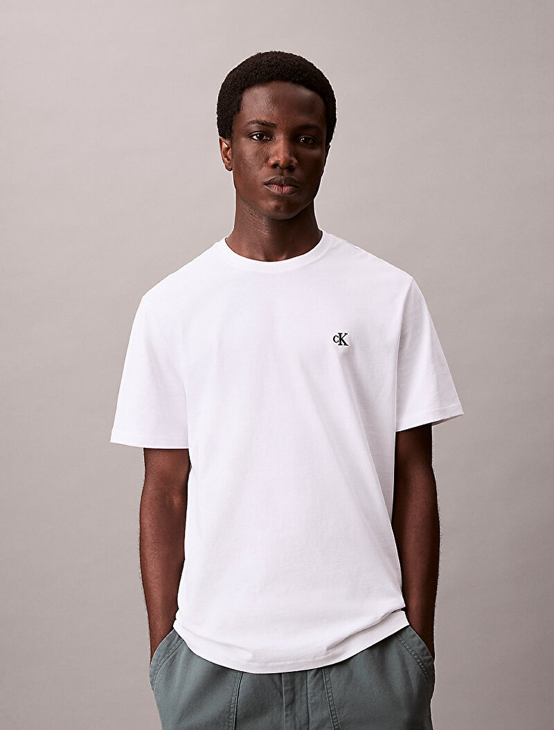 Calvin Klein Beyaz Renkli Erkek Easy Monogram T-shirt