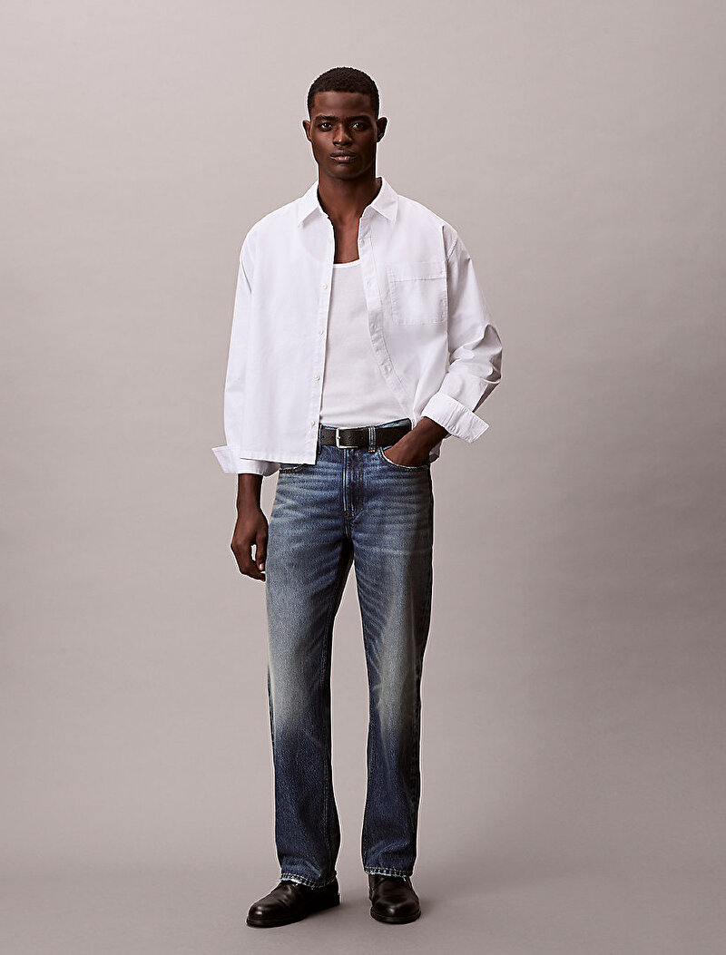 Calvin Klein Beyaz Renkli Erkek Oxford Cropped Gömlek