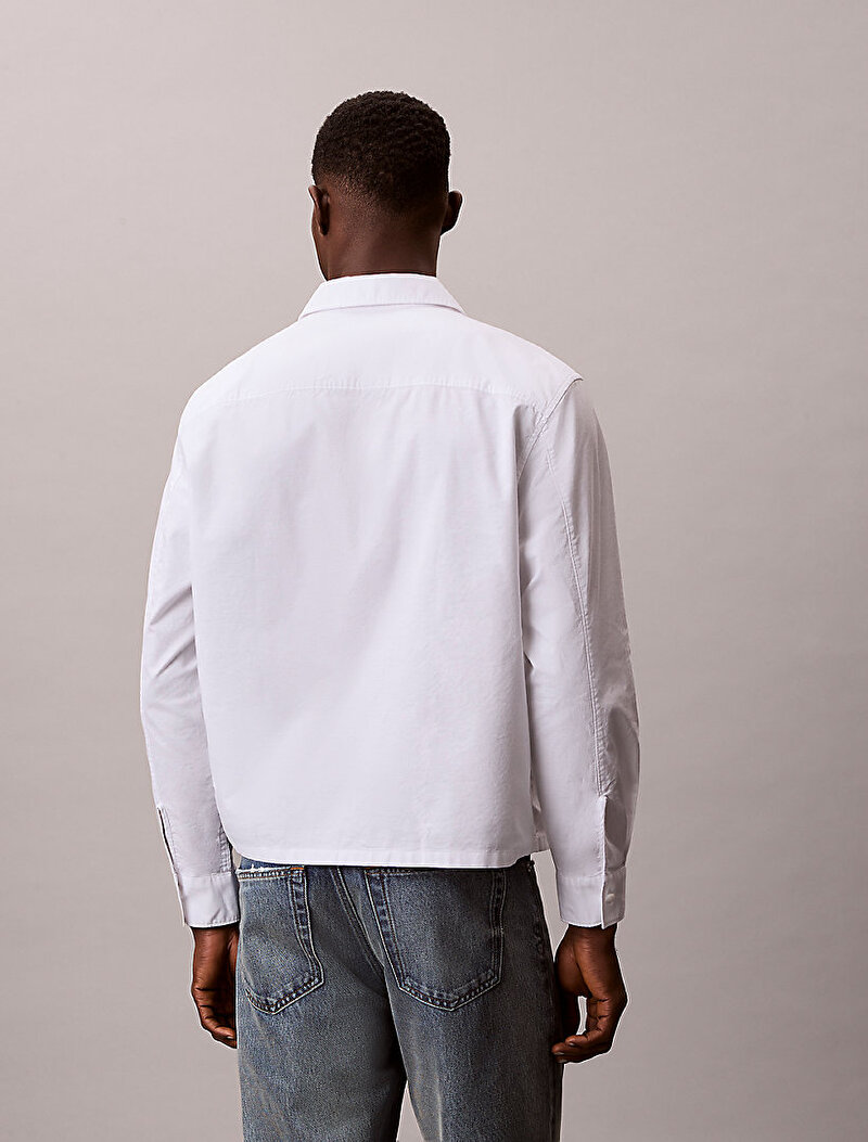 Calvin Klein Beyaz Renkli Erkek Oxford Cropped Gömlek
