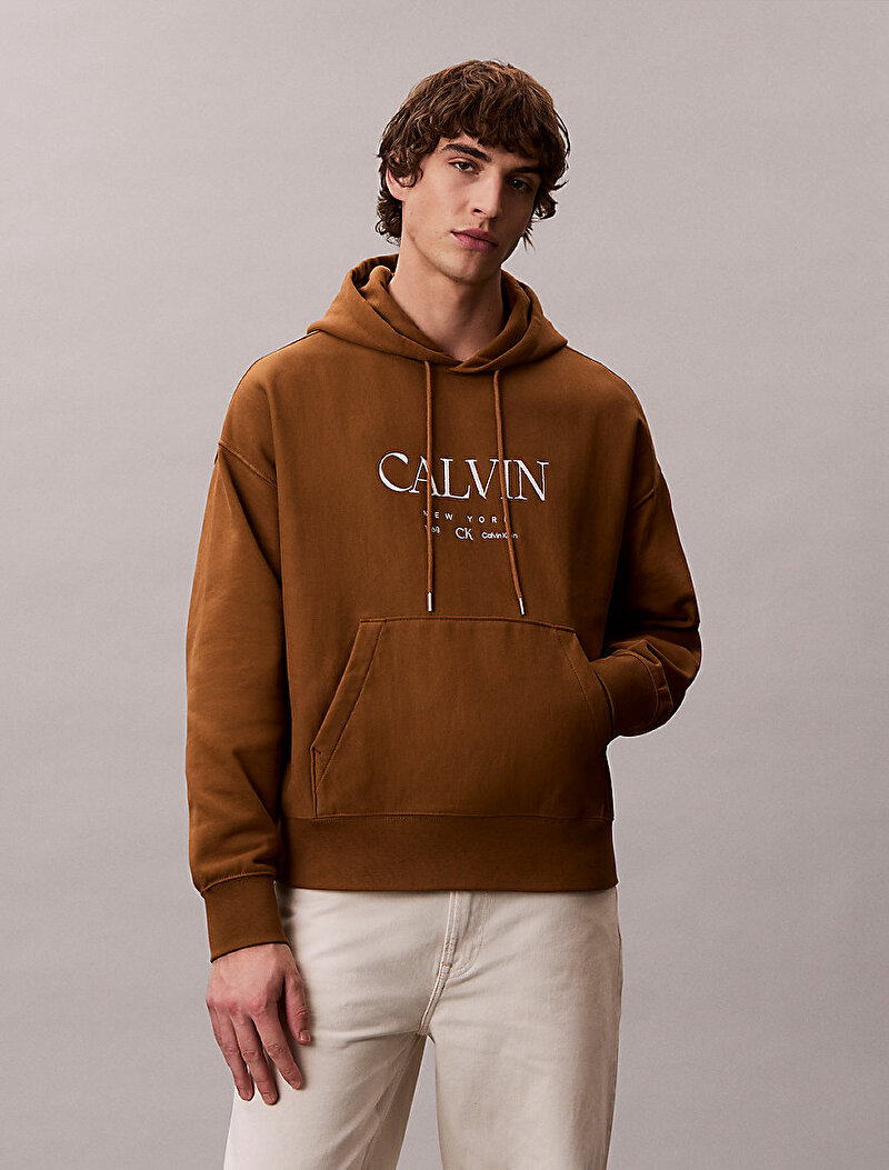 Calvin Klein Kahverengi Renkli Erkek Premium Fleece Sweatshirt