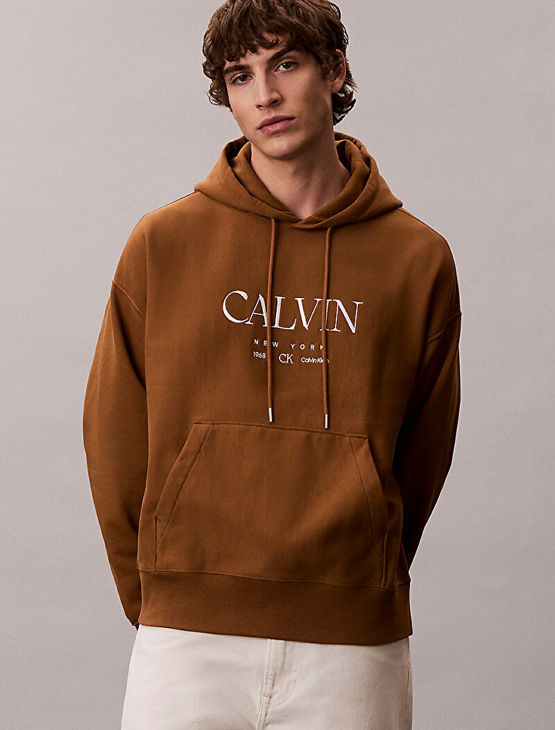 Calvin Klein Kahverengi Renkli Erkek Premium Fleece Sweatshirt