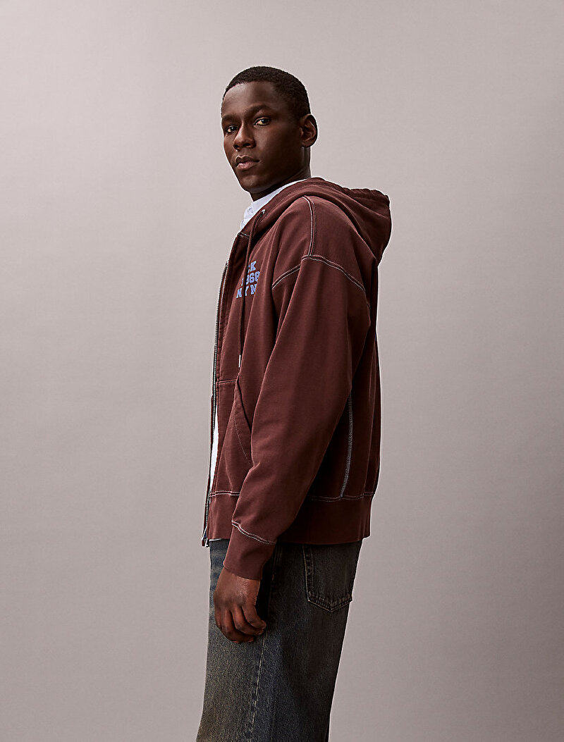 Calvin Klein Kahverengi Renkli Erkek Washed Premium Sweatshirt