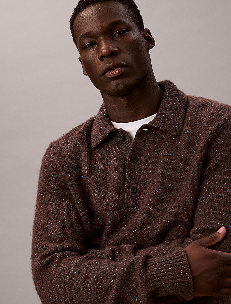 Calvin Klein Kahverengi Renkli Erkek Yarn Polo Kazak