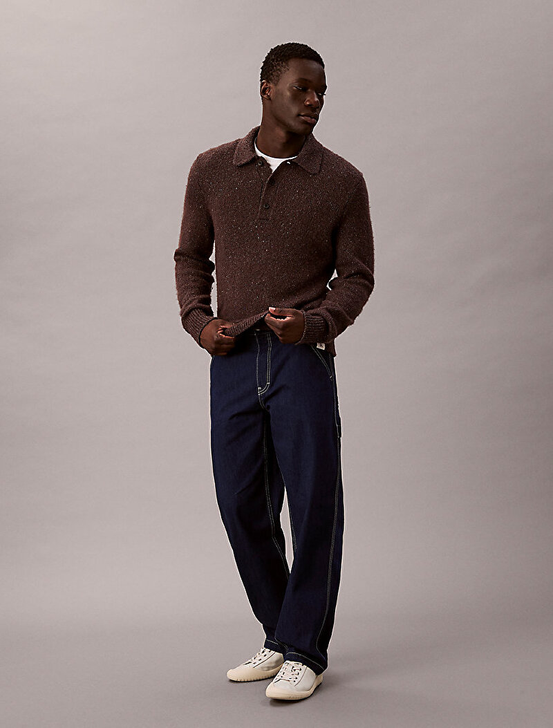 Calvin Klein Kahverengi Renkli Erkek Yarn Polo Kazak