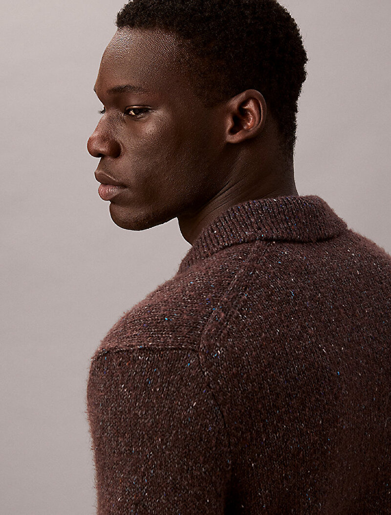 Calvin Klein Kahverengi Renkli Erkek Yarn Polo Kazak