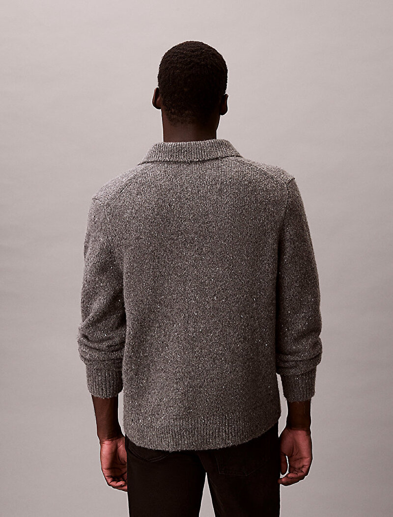 Calvin Klein Gri Renkli Erkek Yarn Polo Kazak