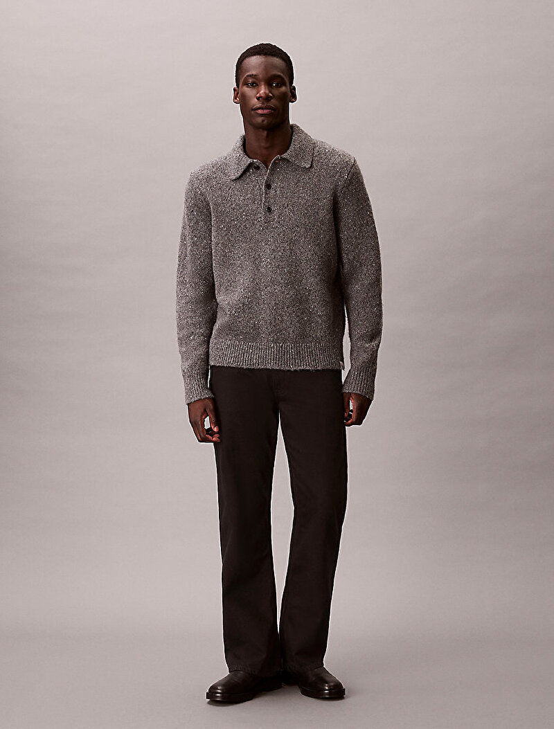Calvin Klein Gri Renkli Erkek Yarn Polo Kazak