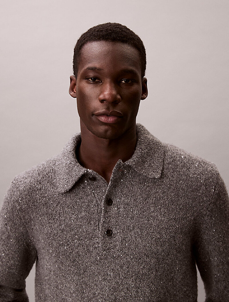 Calvin Klein Gri Renkli Erkek Yarn Polo Kazak