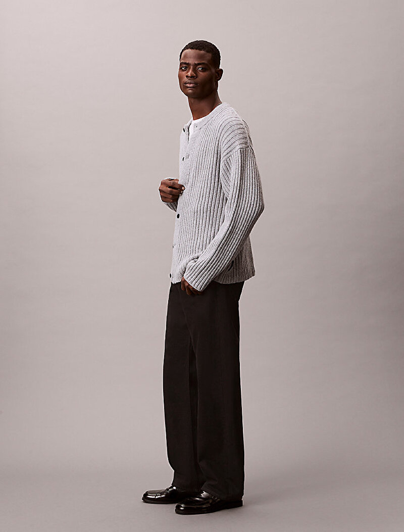 Calvin Klein Gri Renkli Erkek Chunky Cotton Kazak