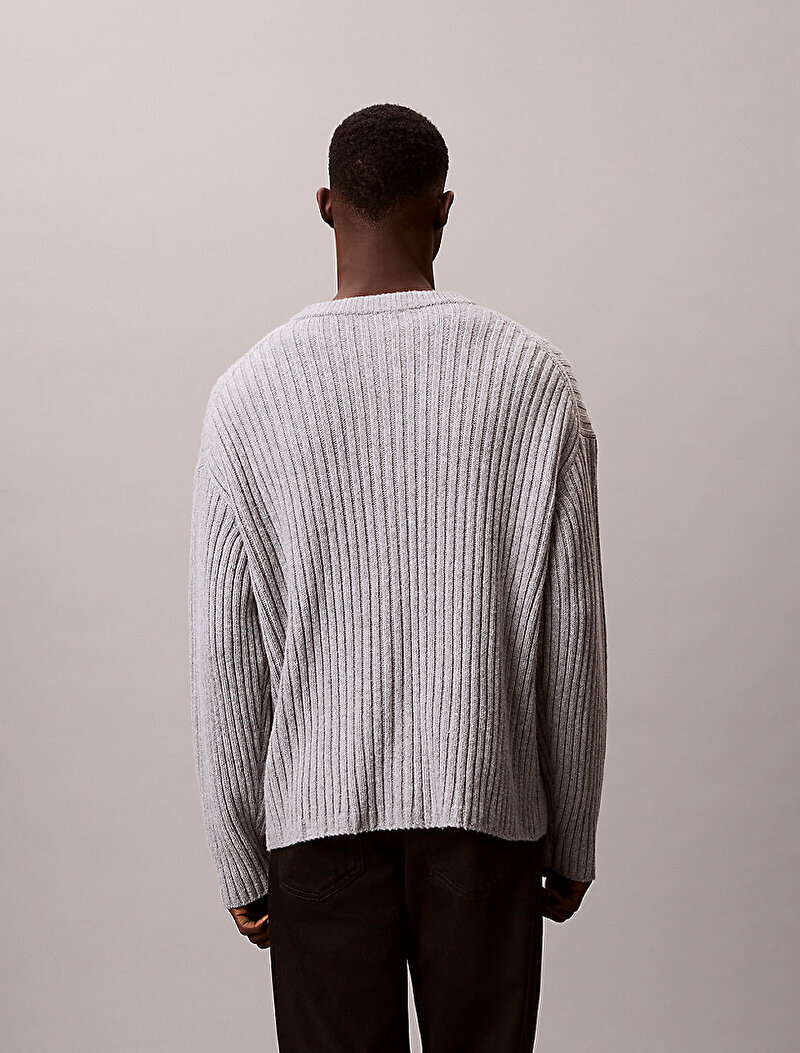 Calvin Klein Gri Renkli Erkek Chunky Cotton Kazak