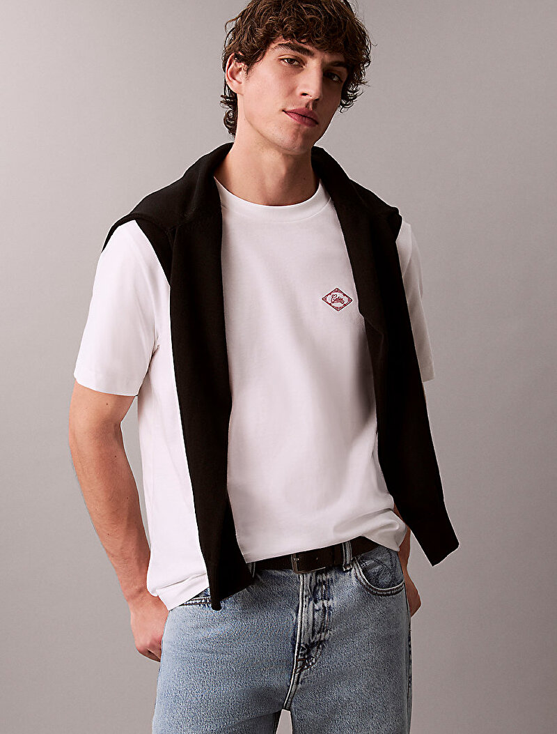 Calvin Klein Beyaz Renkli Erkek 20s Calvin Match T-shirt