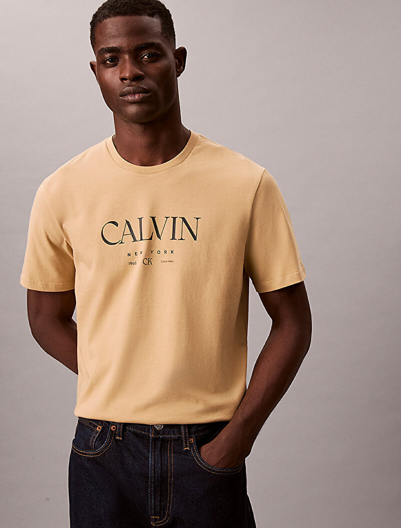 Calvin Klein Bej Renkli Erkek 20s Calvin T-shirt