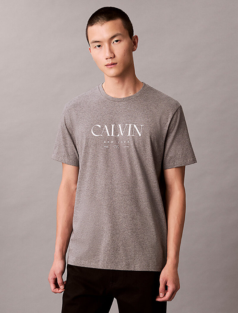 Calvin Klein Gri Renkli Erkek 20s Calvin T-shirt