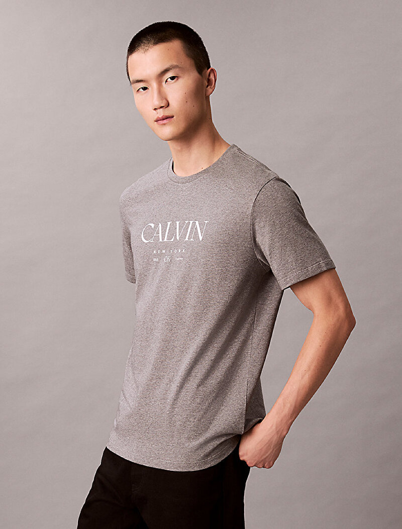 Calvin Klein Gri Renkli Erkek 20s Calvin T-shirt