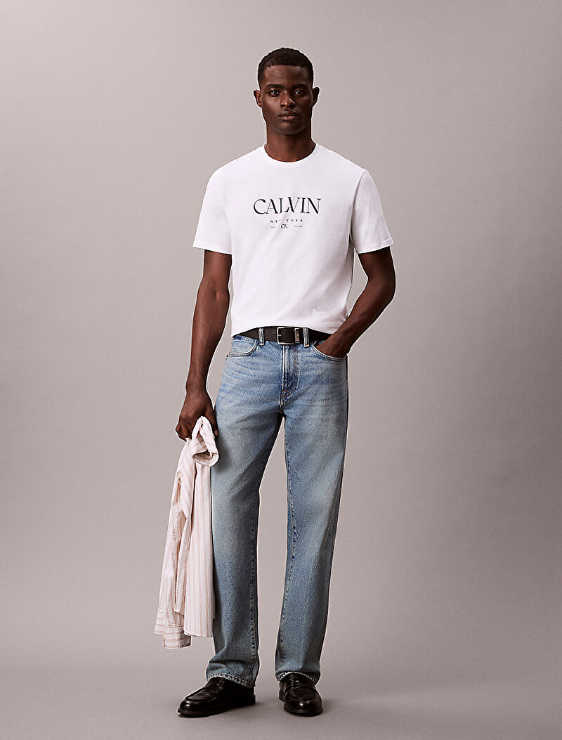 Calvin Klein Beyaz Renkli Erkek 20s Calvin T-shirt