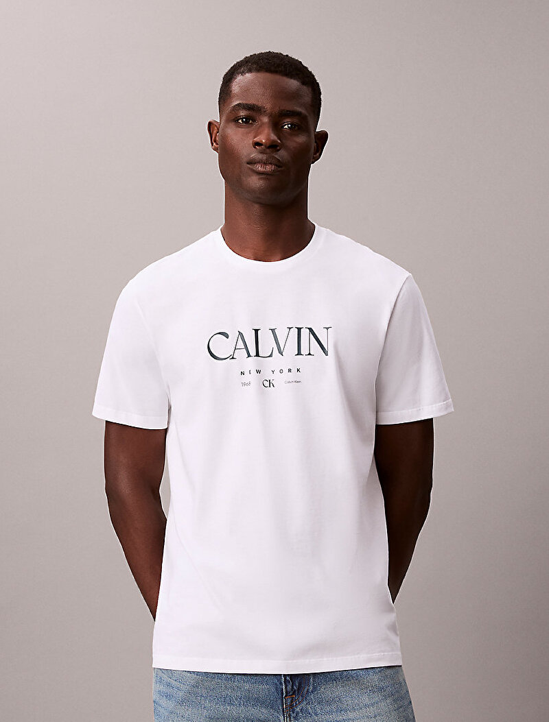 Calvin Klein Beyaz Renkli Erkek 20s Calvin T-shirt