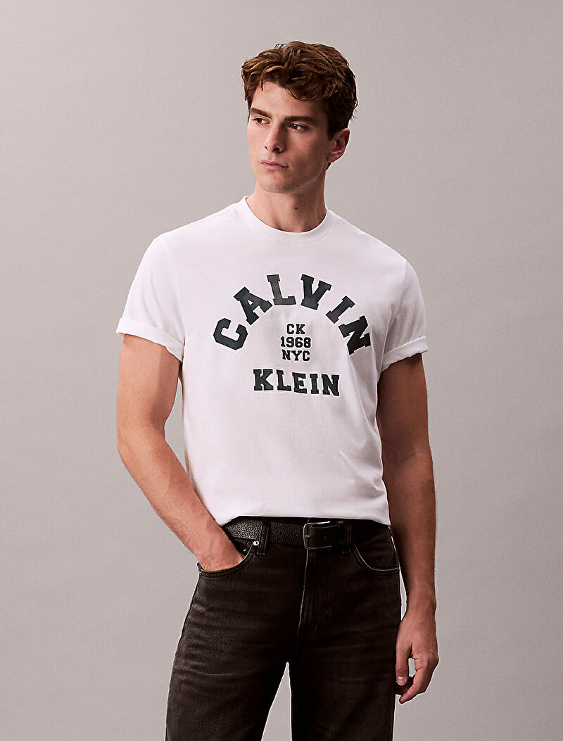Calvin Klein Beyaz Renkli Erkek 20s Calvin T-shirt
