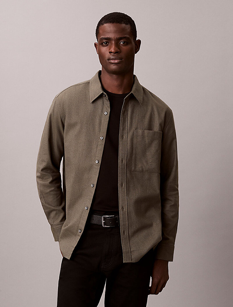 Calvin Klein Yeşil Renkli Erkek Melange Flannel Gömlek