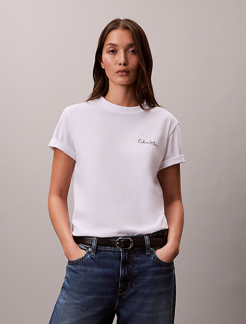 Calvin Klein Beyaz Renkli Kadın Classic Graphic T-shirt