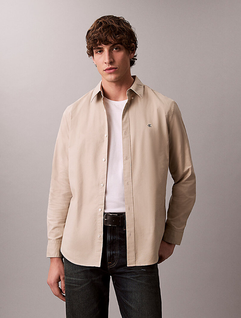 Calvin Klein Bej Renkli Erkek Solid Oxford Gömlek