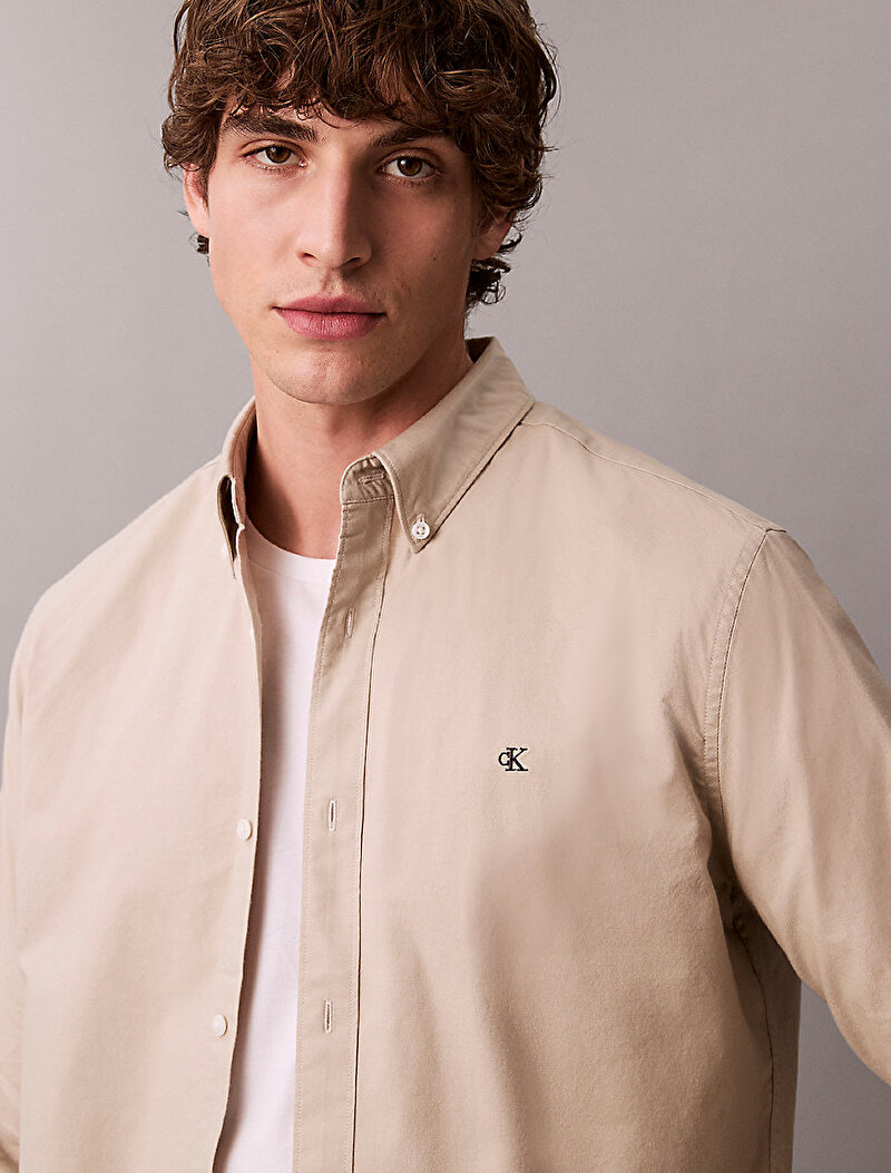 Calvin Klein Bej Renkli Erkek Solid Oxford Gömlek