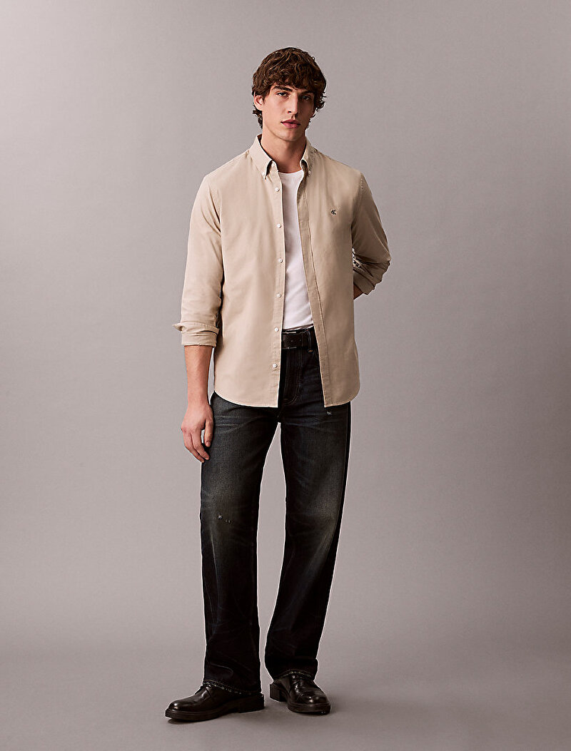 Calvin Klein Bej Renkli Erkek Solid Oxford Gömlek