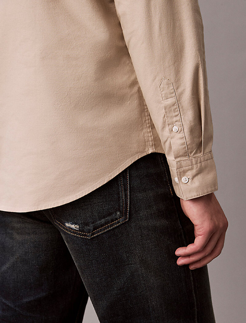 Calvin Klein Bej Renkli Erkek Solid Oxford Gömlek
