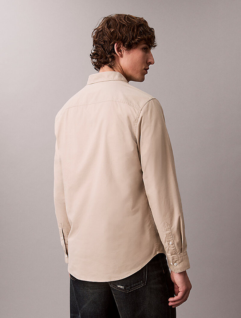 Calvin Klein Bej Renkli Erkek Solid Oxford Gömlek