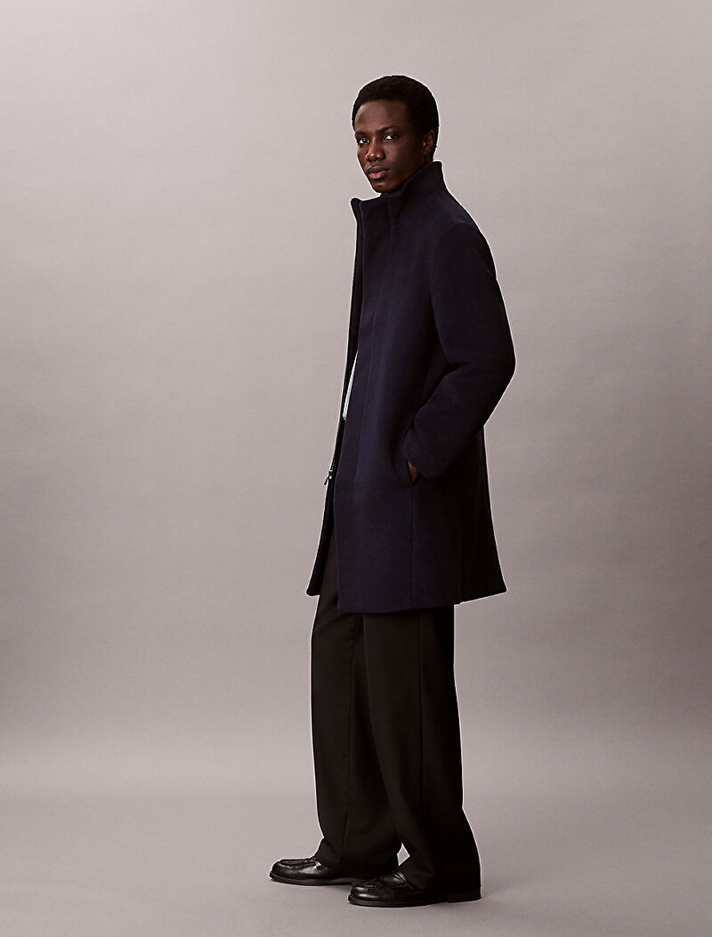 Calvin Klein Lacivert Renkli Erkek Wool Blend Kaban